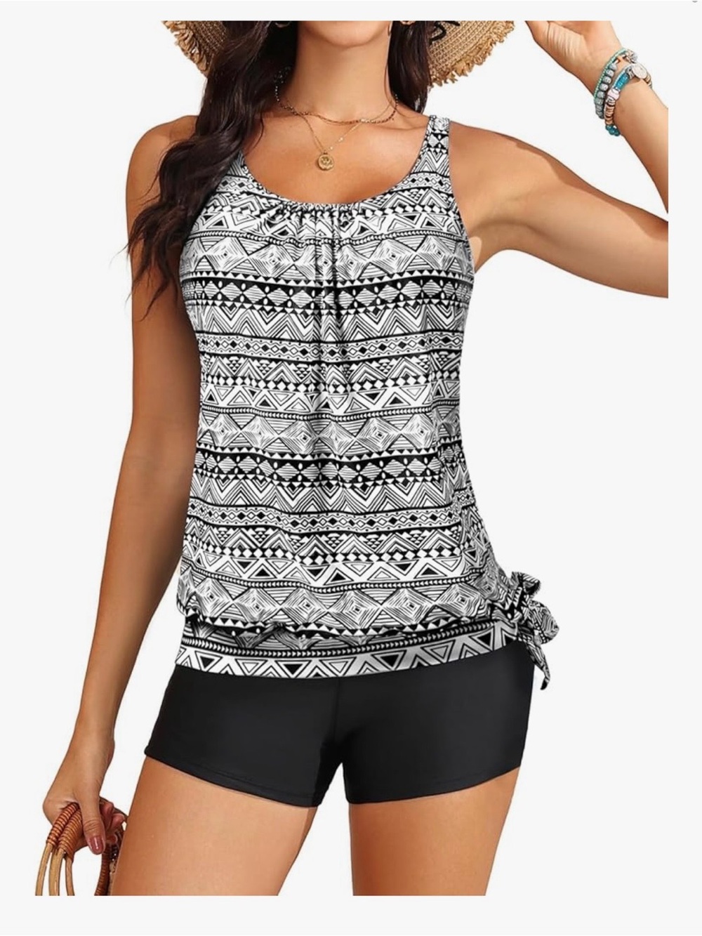 Younique Black and White Geometric Two-Piece Swim Set - Picture 5 of 6